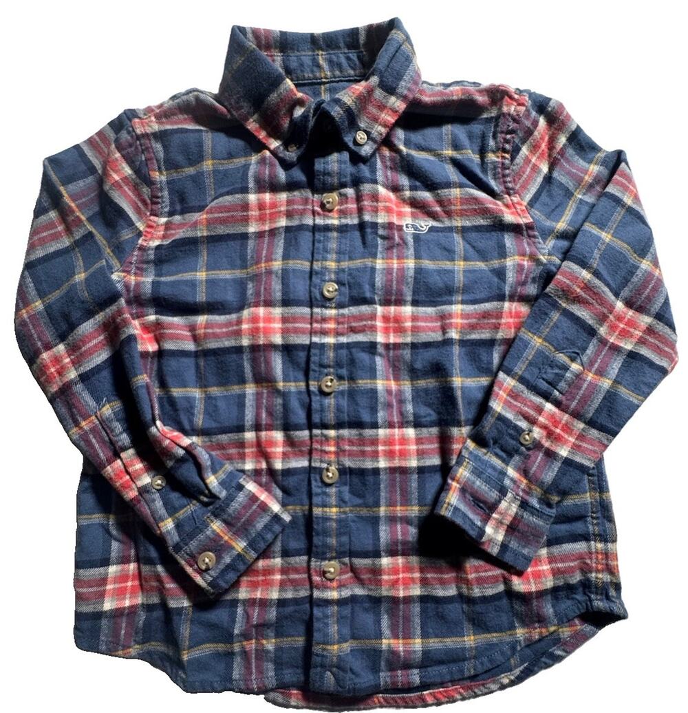 Vineyard Vines Boys 6 Plaid Flannel Button Down Whale Shirt